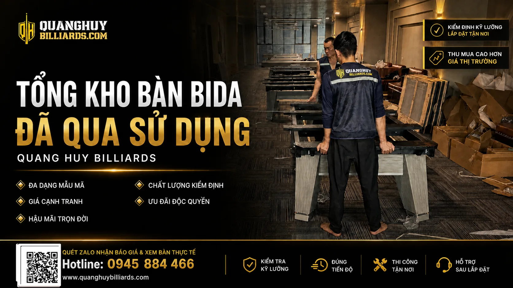 Tổng kho bàn bida cũ Quang Huy Billiards